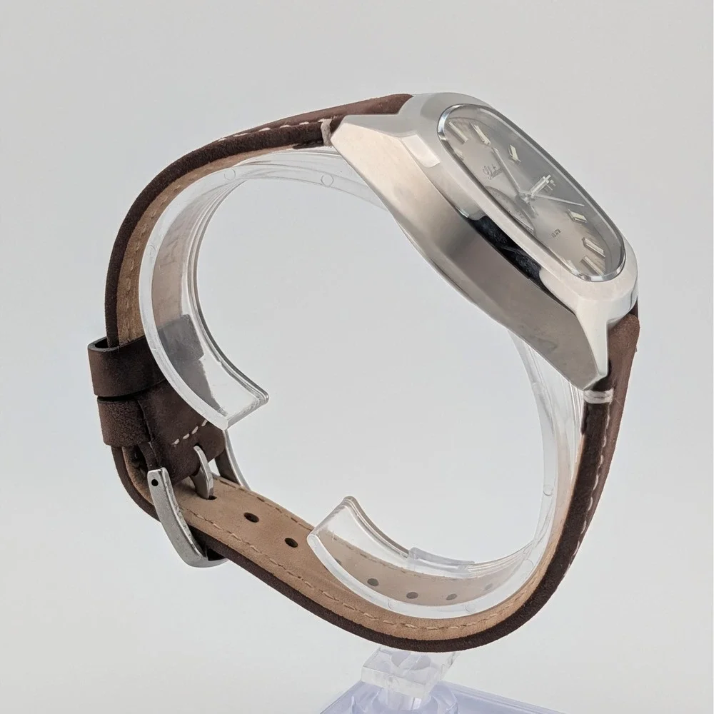 Selectron Cubic SCUB-10 Day Date Watch Taupe Sunburst 10 ATM Leather Strap Lume‎